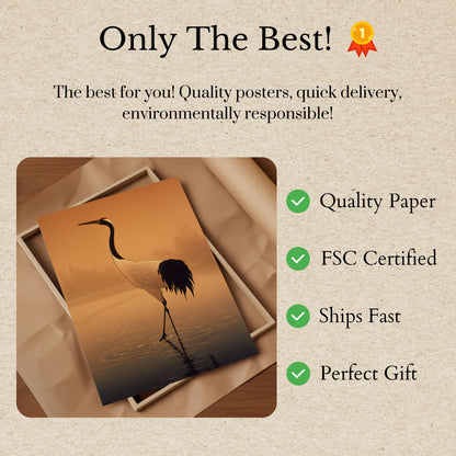 Elegant Crane Wading at Sunset Poster