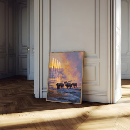 Bison Herd in Geysers Poster