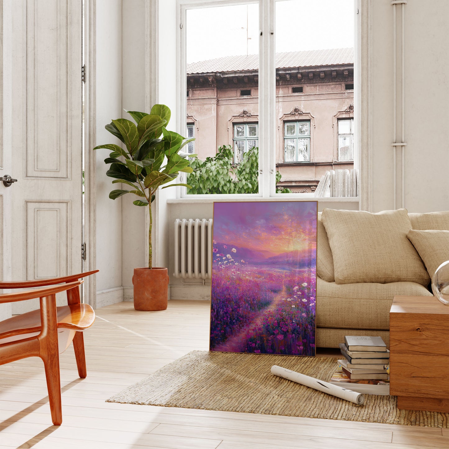 Lavender Sunset Flower Meadow Poster