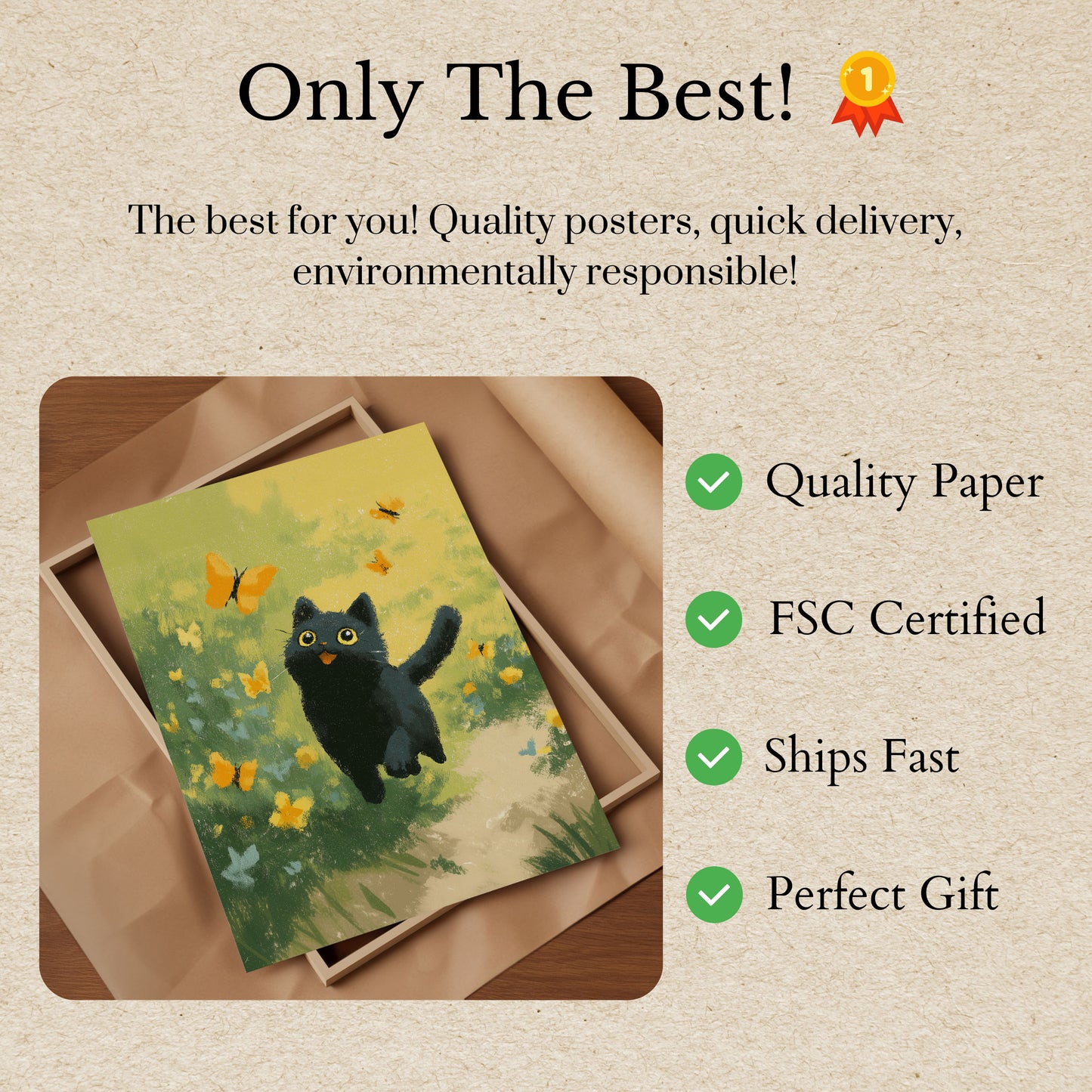 Playful Black Cat Butterfly Poster