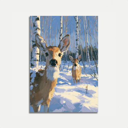 Winter Deer in Birch Forest Poster