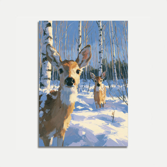 Winter Deer in Birch Forest Poster