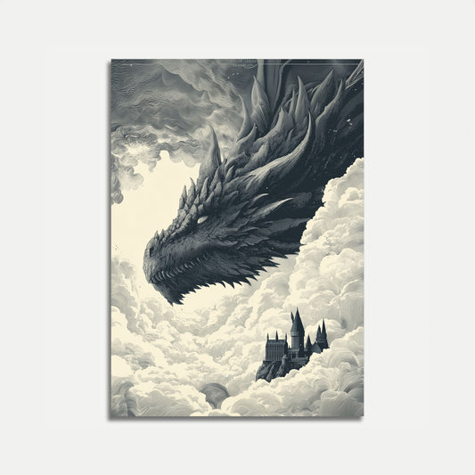 Dragon Over Hogwarts Poster