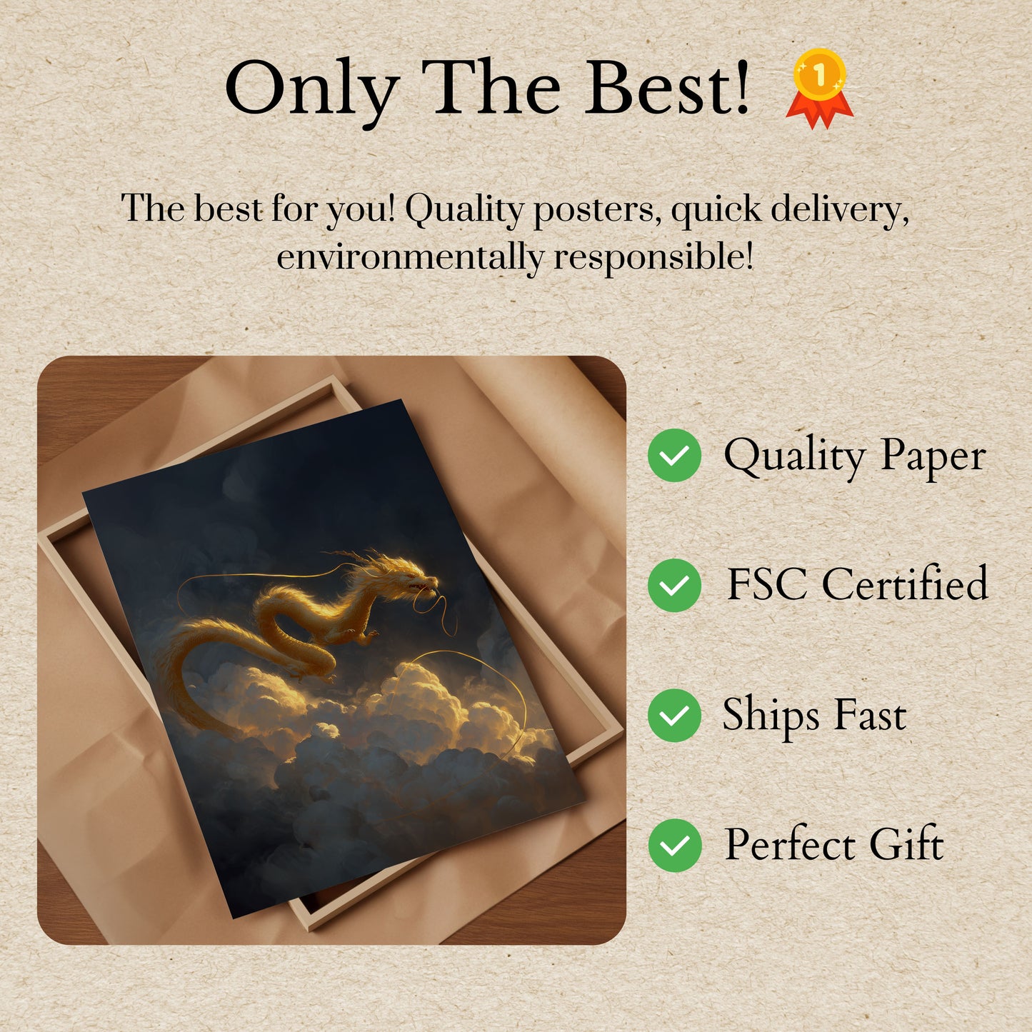 Golden Dragon in Celestial Clouds Poster