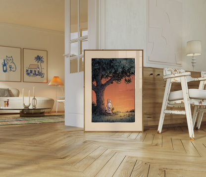 Sonnenuntergangs-Häschen-Meditations-Poster