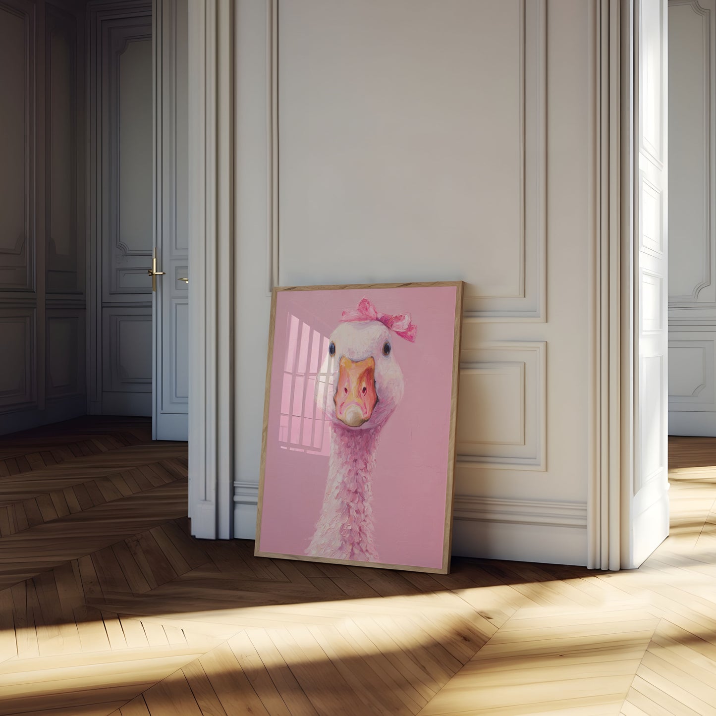 Pink Bow Goose Portrait Poster