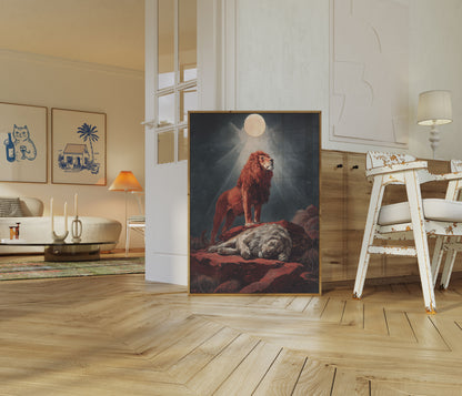Affiche du Lion Majestueux au Clair de Lune