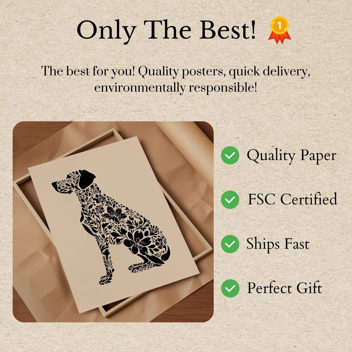 Affiche silhouette de chien à fleurs