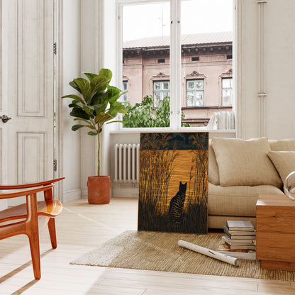 Cat Watching Golden Sunset Poster