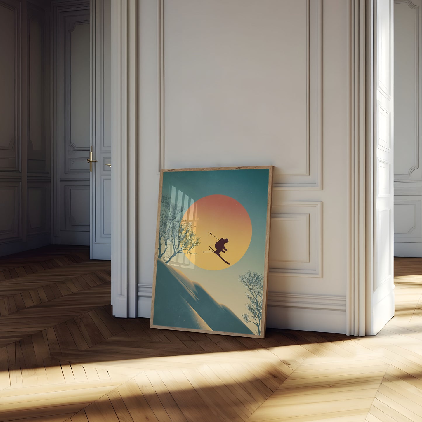 Sonnenuntergang Ski Berg Poster