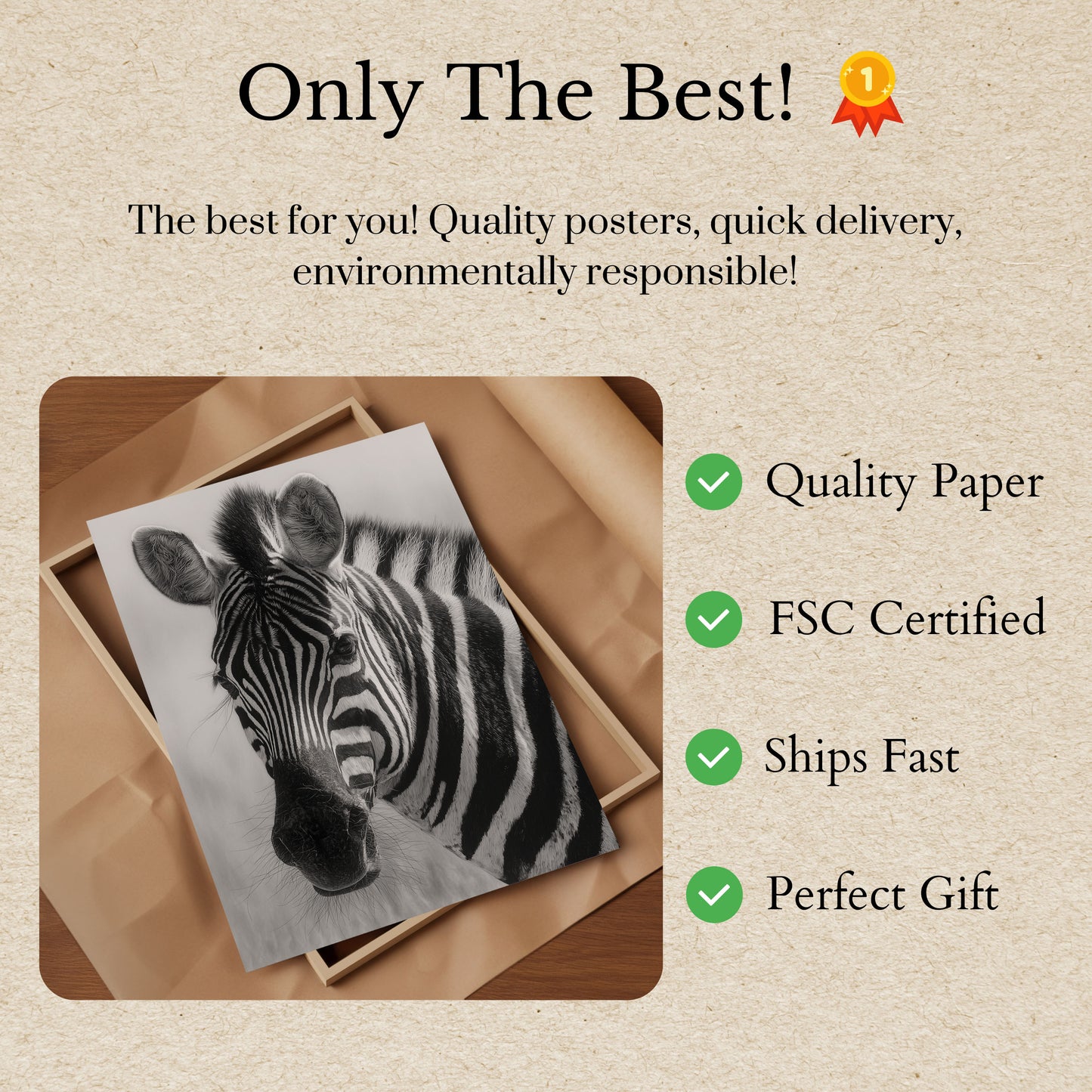 Zebra Portrait Black and White Poster