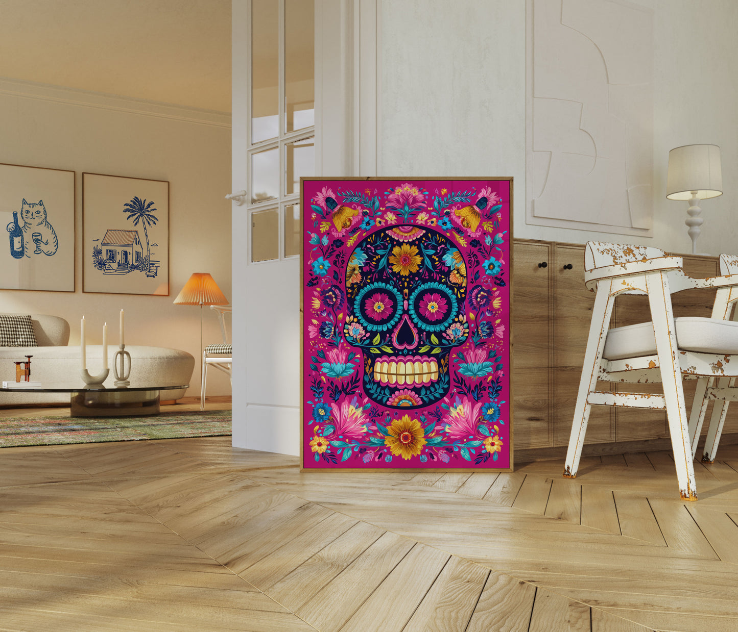 Colorful Floral Skull Art Poster