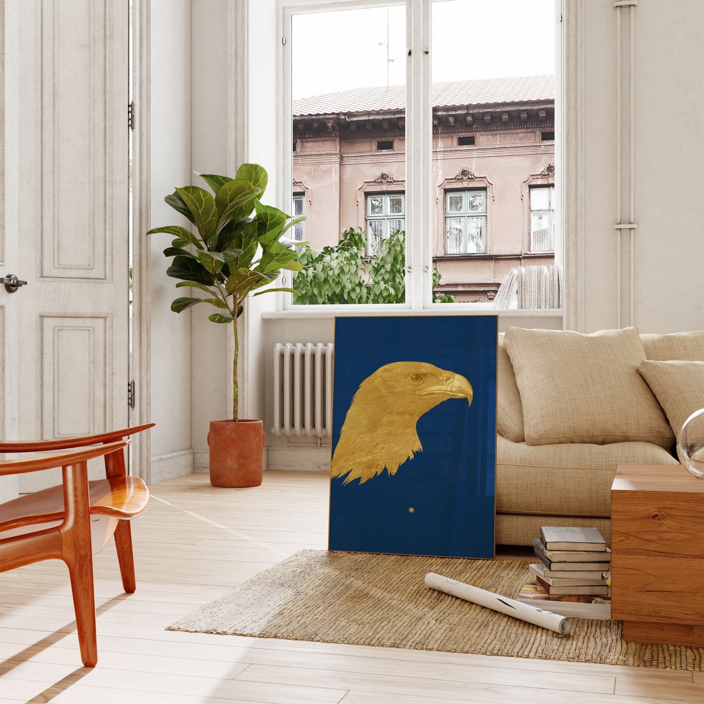 Goldener Adler vor blauem Himmel Poster