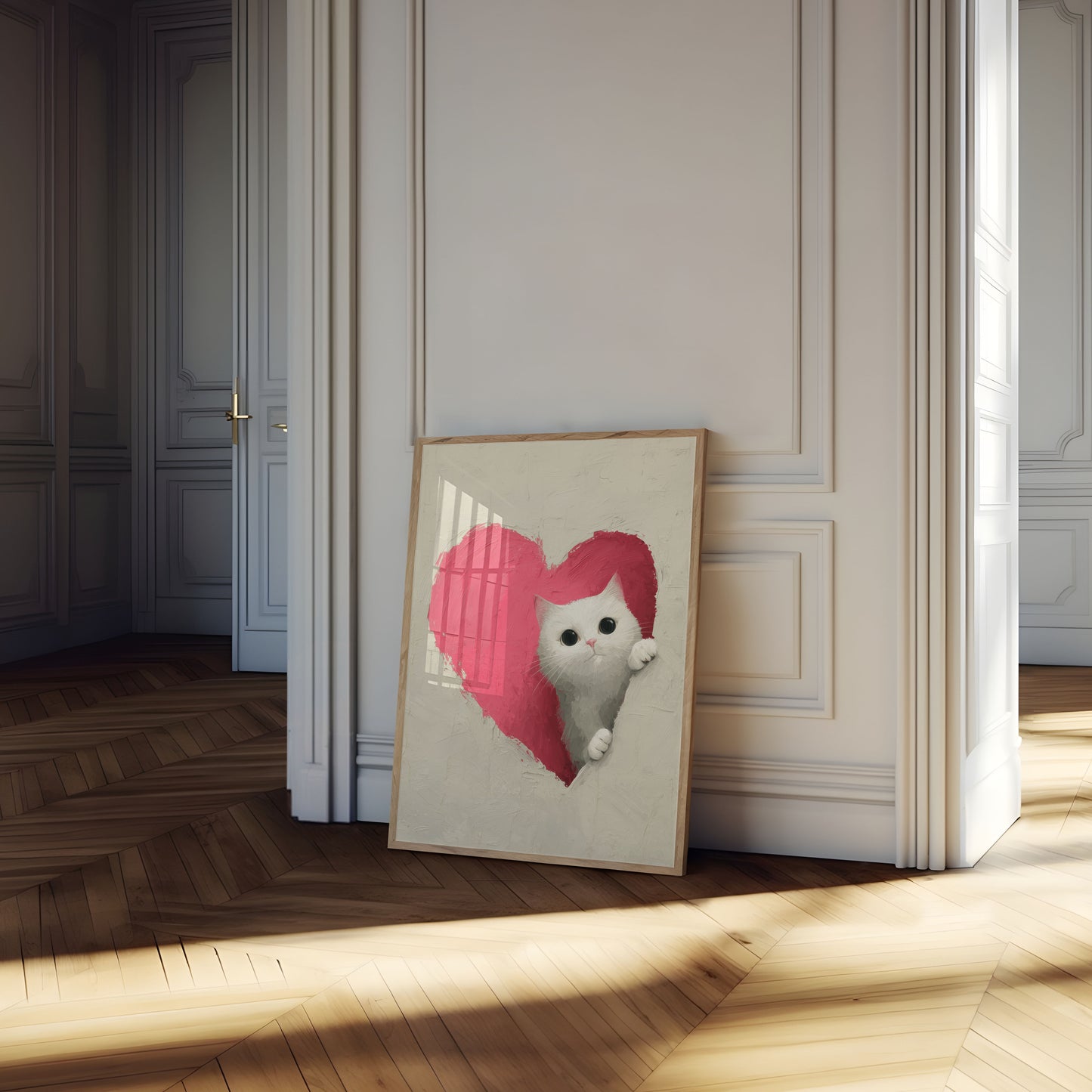 Weißes Kätzchen mit rosa Herz Poster