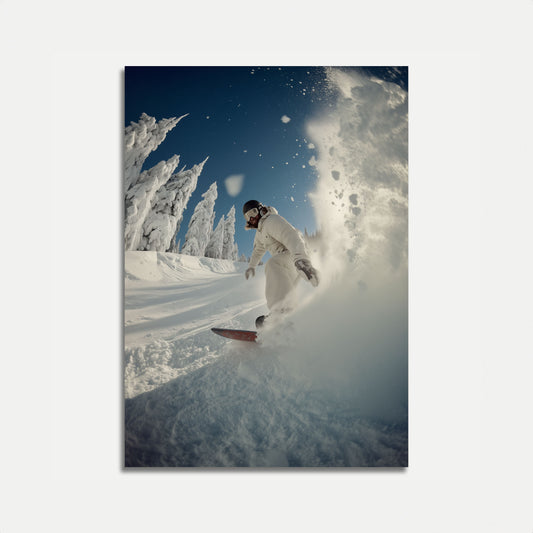 Affiche Surfeur des Neiges Traçant de la Poudreuse Fraîche