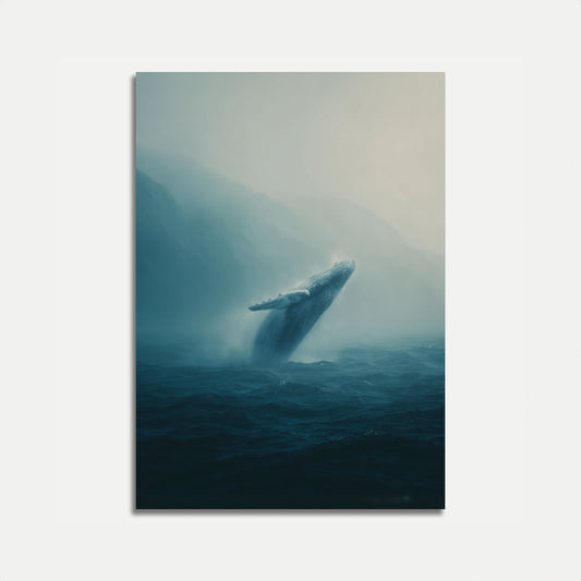 Misty Ocean Whale Breach Poster