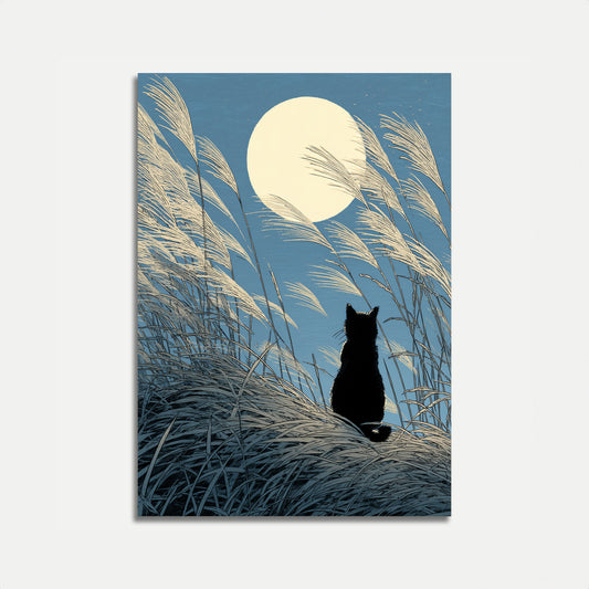 Kat, der stirrer på månelys plakat