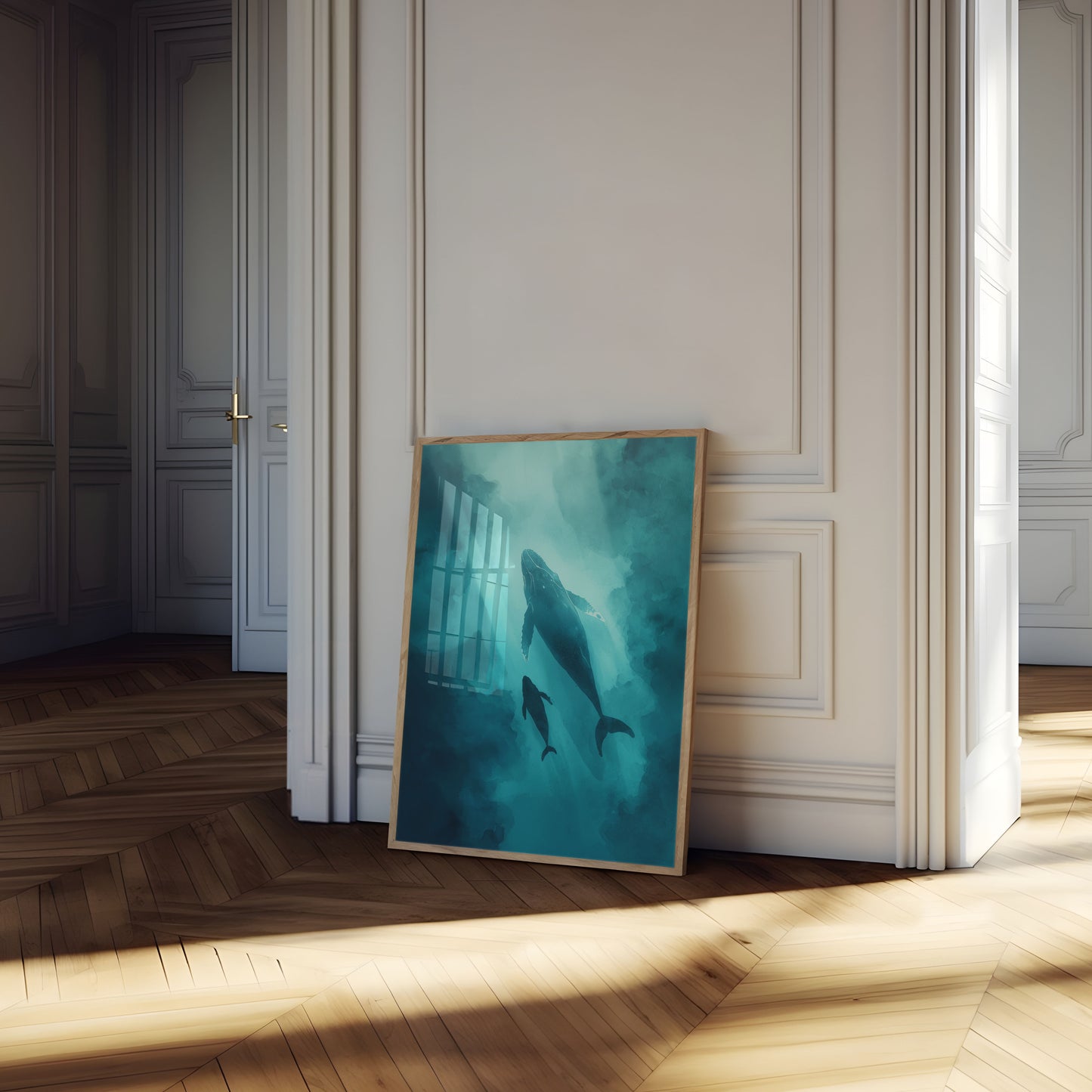 Humpback Whales in Ocean Light Poster
