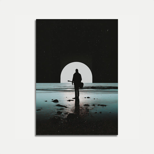 Moonlit Guitar Solitude Poster