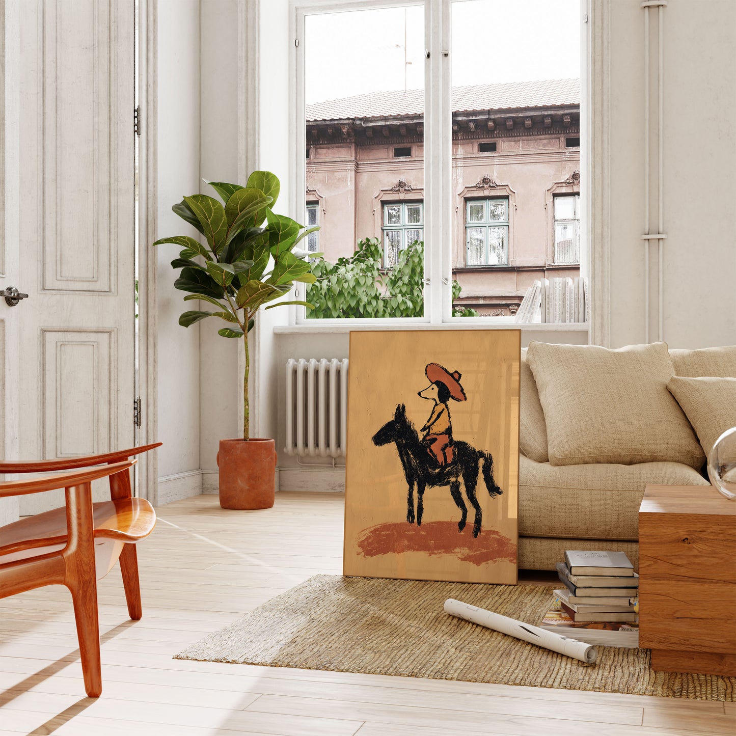 Cowboy on Black Horse Poster