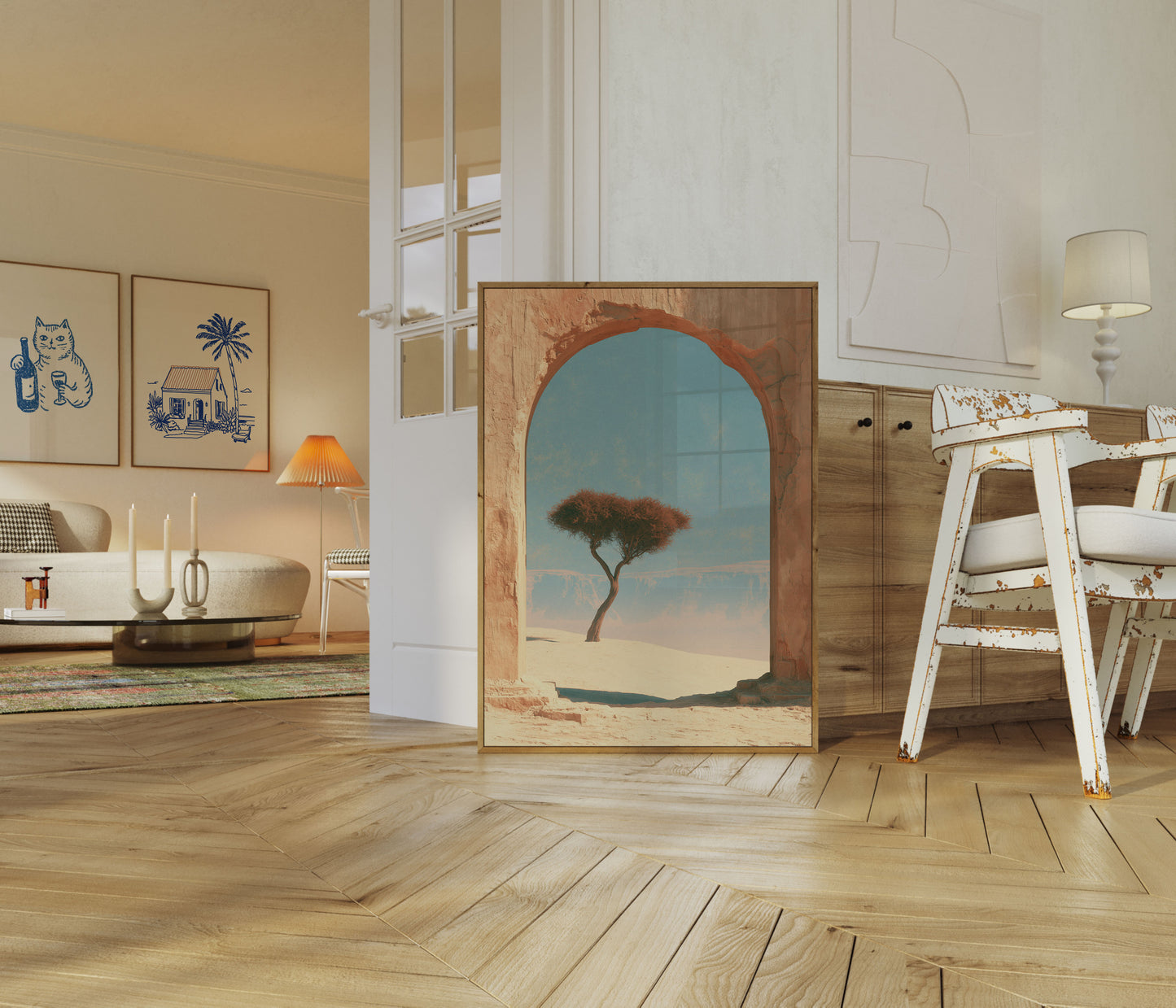 Solitær Træ Ørken Bue Plakat