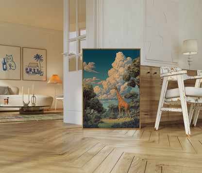 Póster de la majestuosa jirafa de la sabana