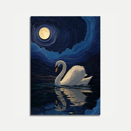 Póster Noche de cisnes a la luz de la luna