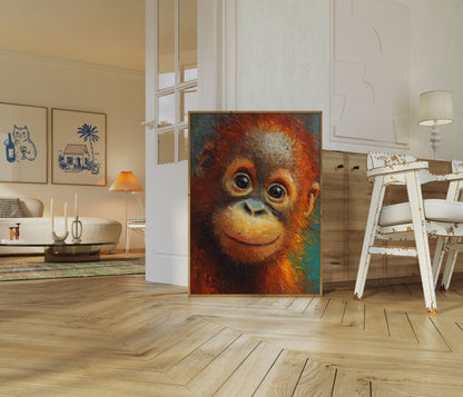 Plakát s výraznou tváří orangutana