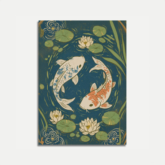Cartaz de Peixes Koi em Lagoa de Lótus