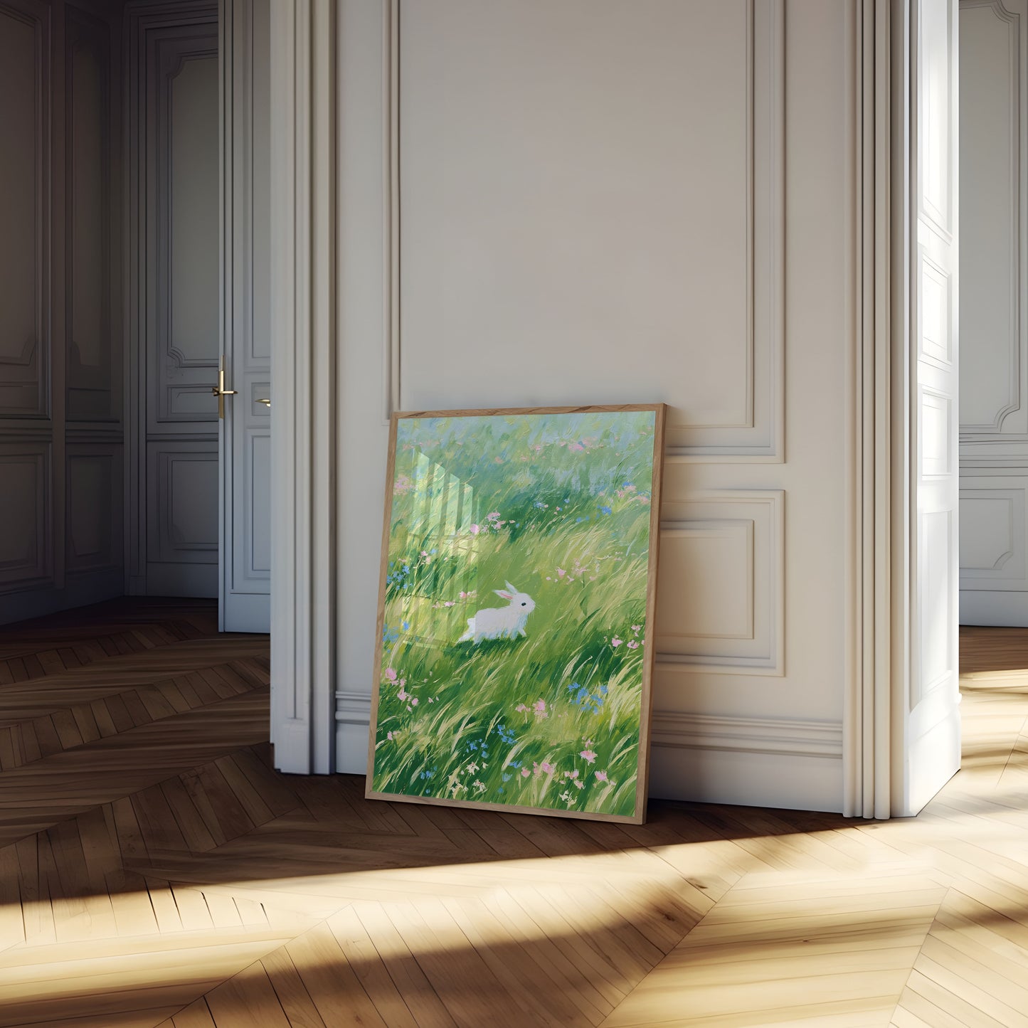 White Rabbit in Wildflower Meadow Poster