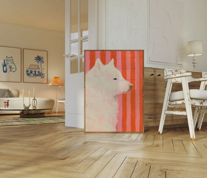 White Wolf Striped Background Poster