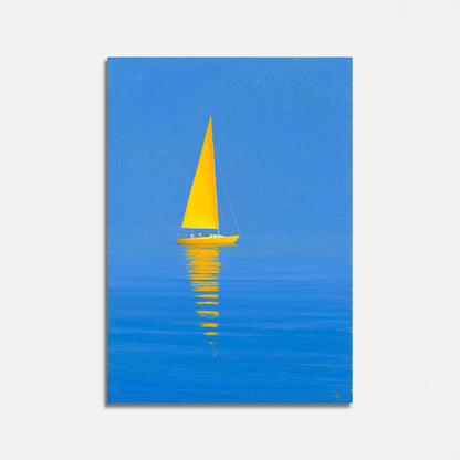 Gelbes Segelboot auf blauem Ozean Poster