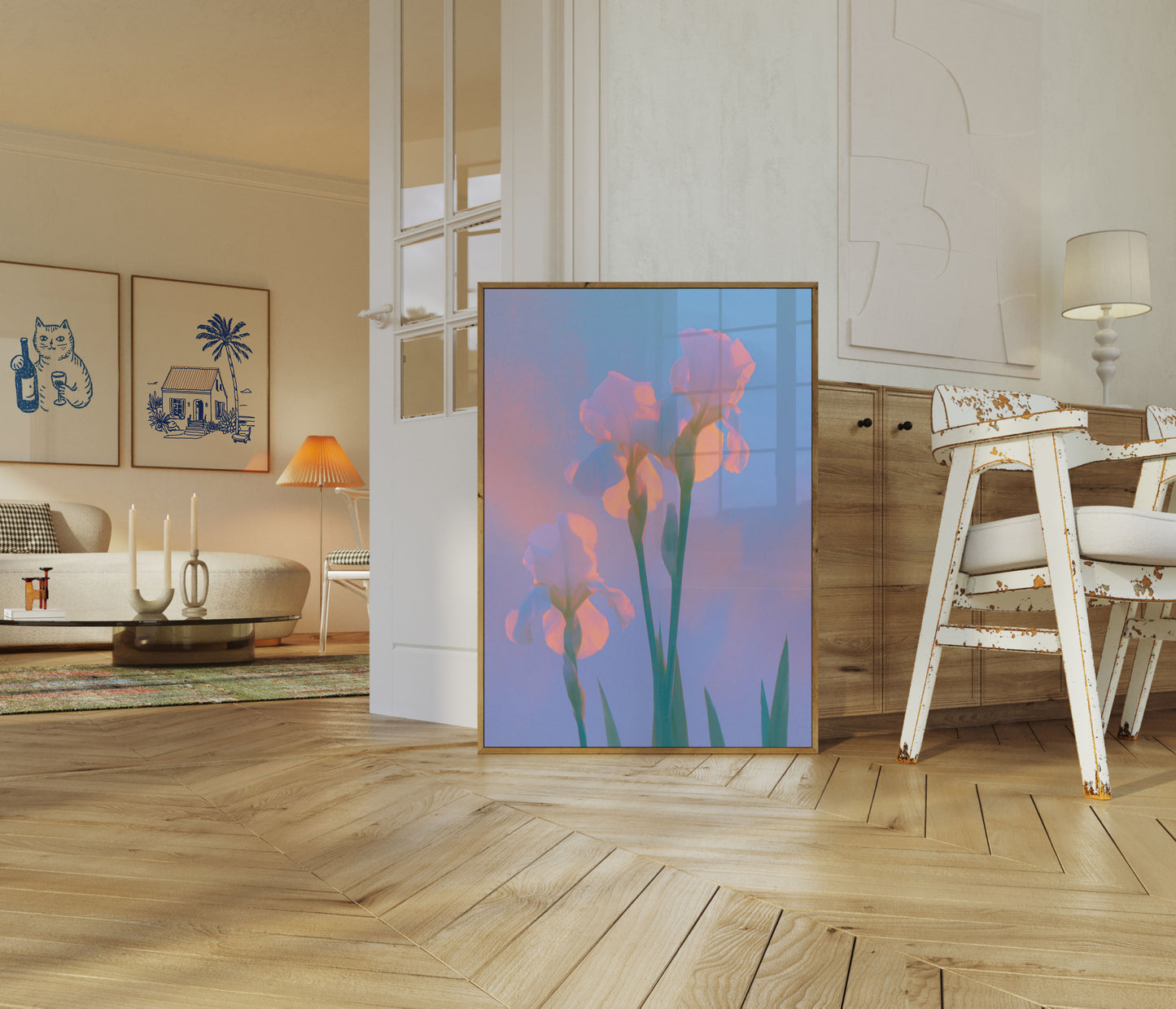 Iris Flowers at Sunset Poster