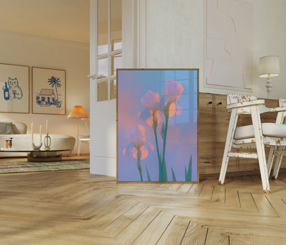 Iris Flowers at Sunset Poster