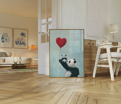 Panda Love Heart Balloon Poster