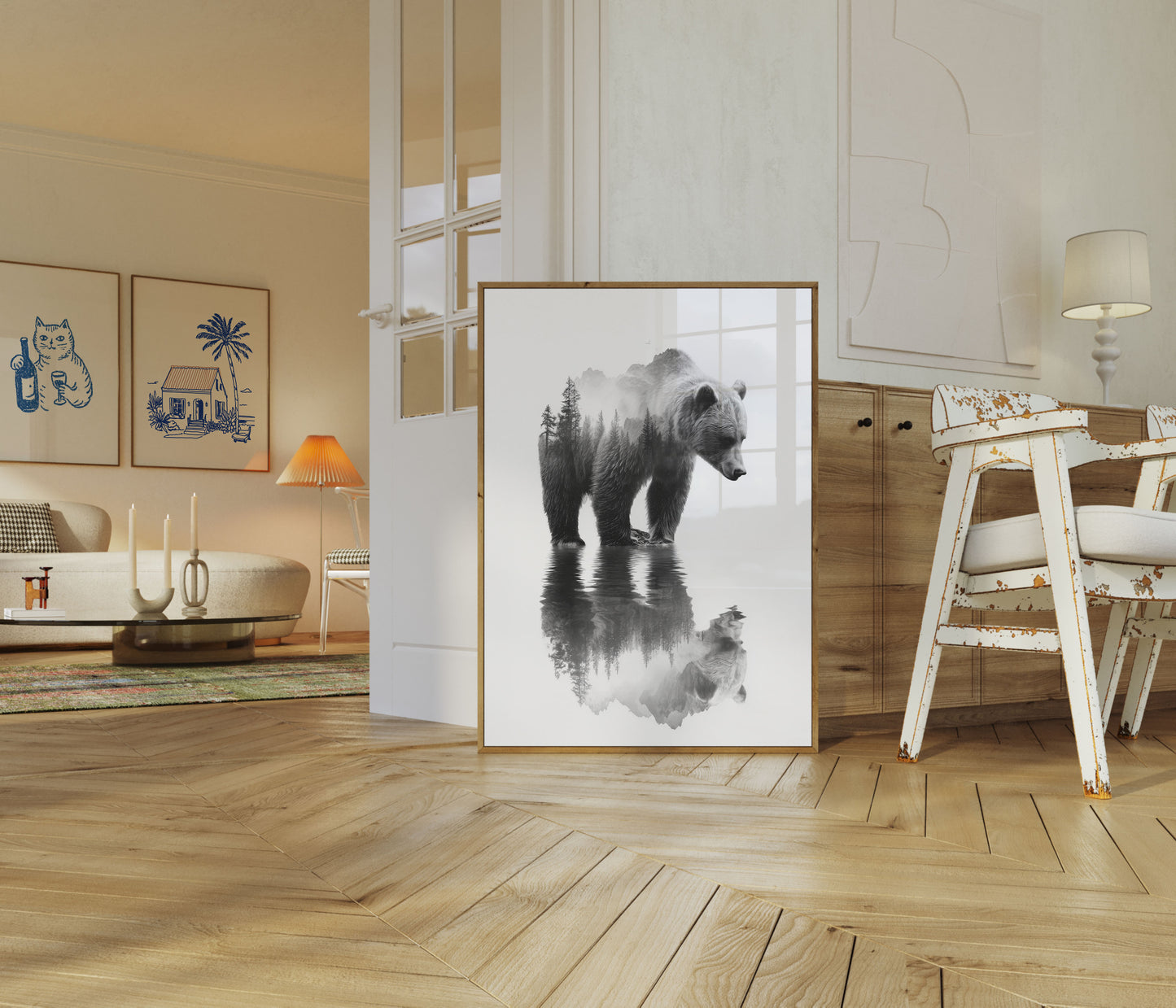 Mountain Forest Bear Reflection Poster