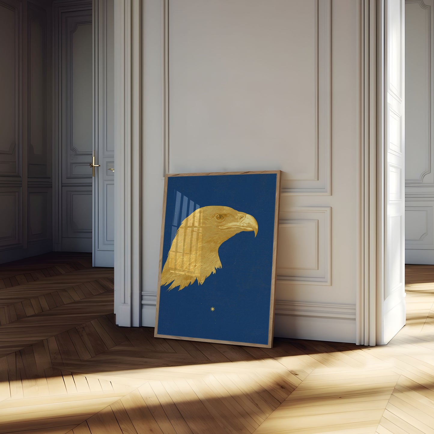 Goldener Adler vor blauem Himmel Poster