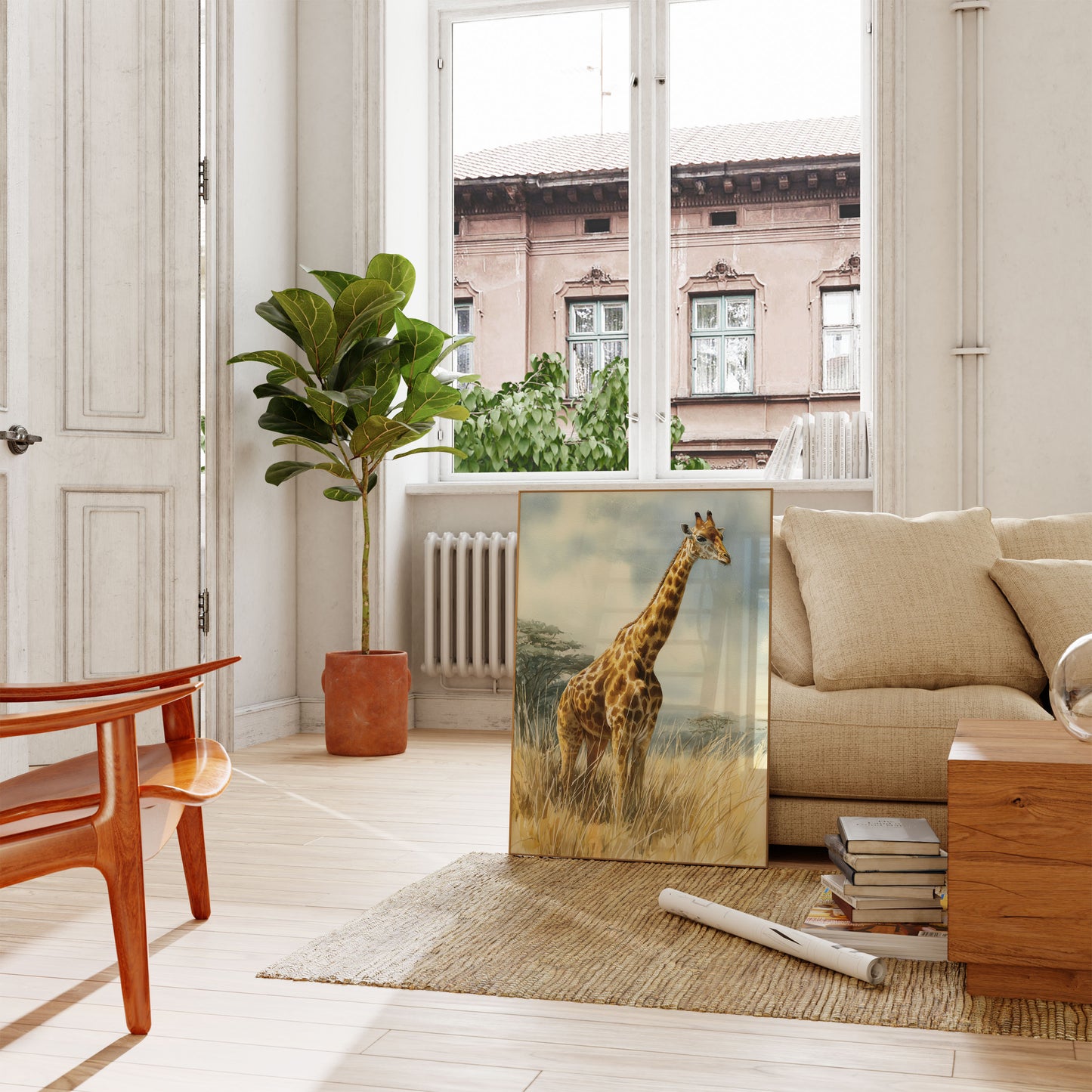 Póster de la majestuosa jirafa de la sabana