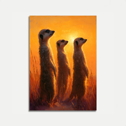 Stokstaartjes bij Golden Sunrise Poster