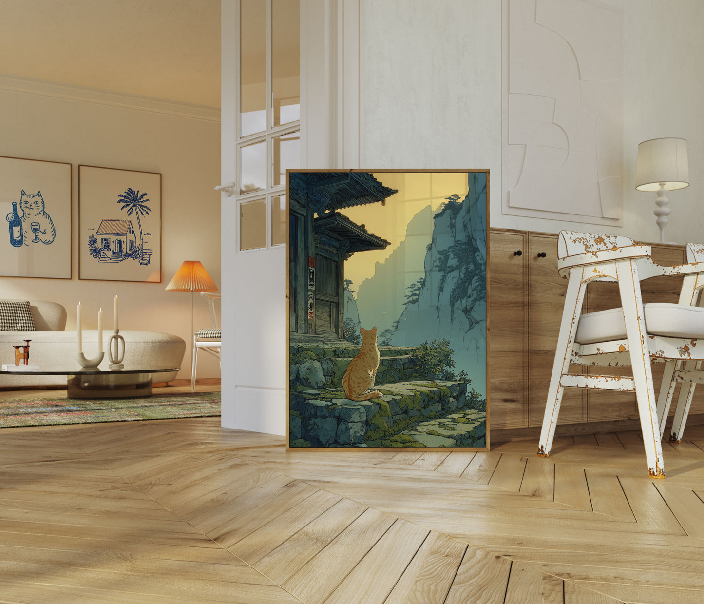 Cat at Mountain Temple Poster