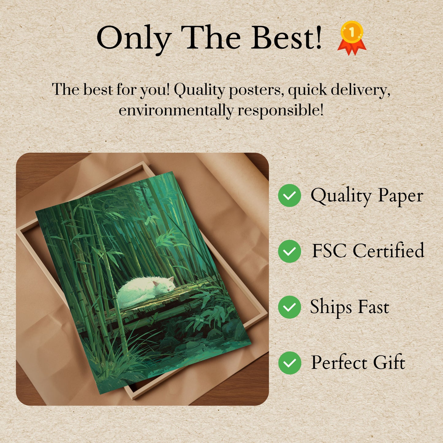 White Cat in Bamboo Forest Poster