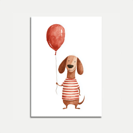 Happy Dog Red Balloon Poster