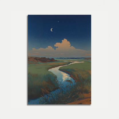 Poster di Paesaggio Fluviale al Chiaro di Luna