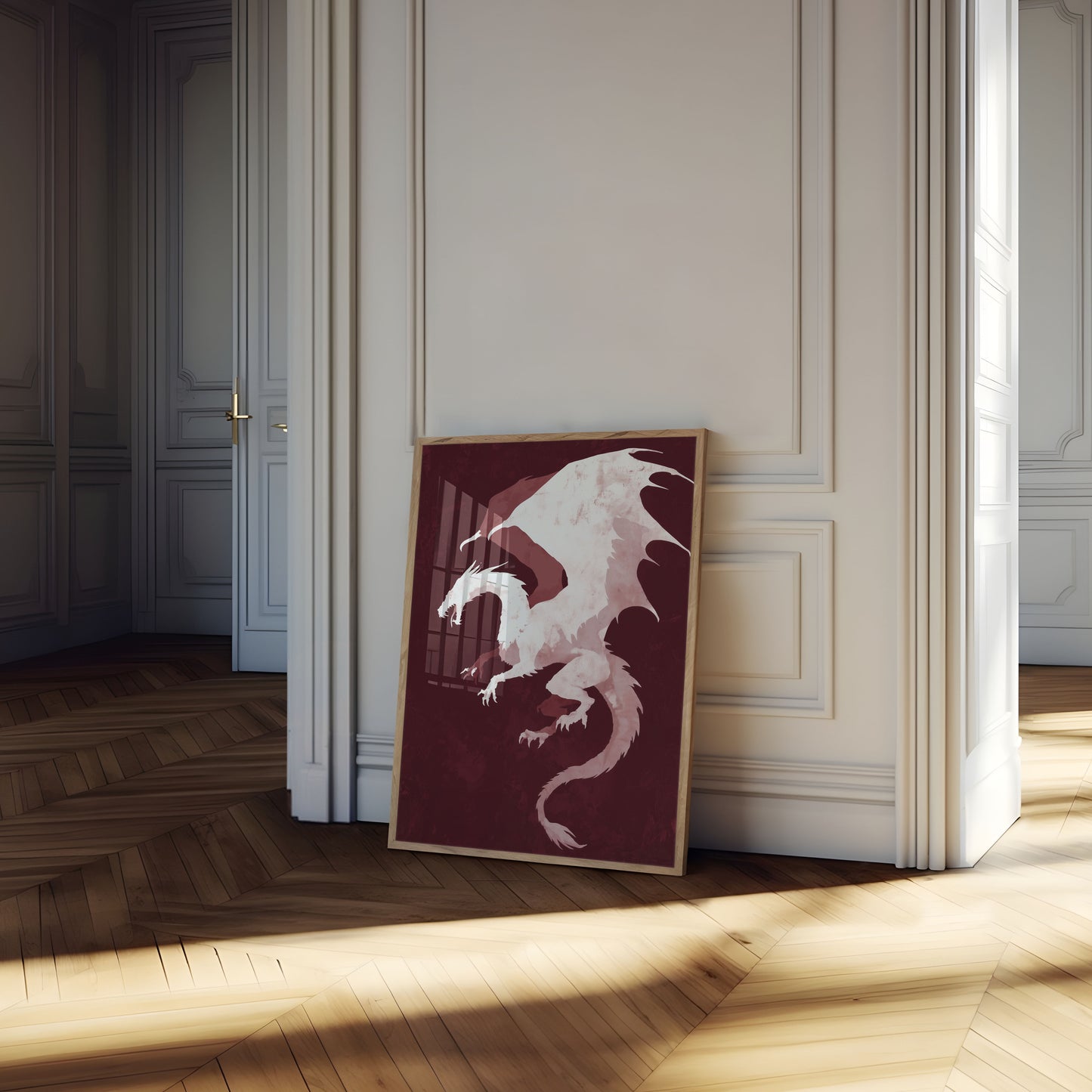 Póster de silueta de dragón carmesí