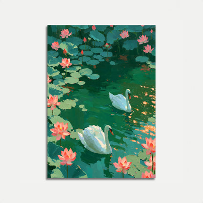 Swans and Lotus Flowers Poster