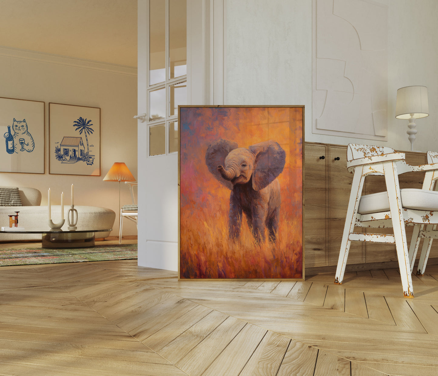 Affiche de Jeune Éléphant à la Lumière Dorée