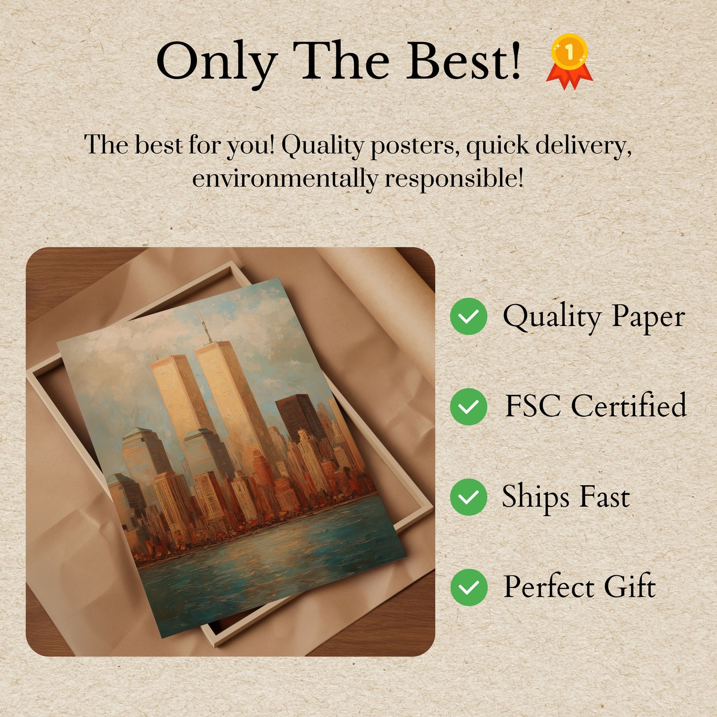 Póster del horizonte dorado de Manhattan