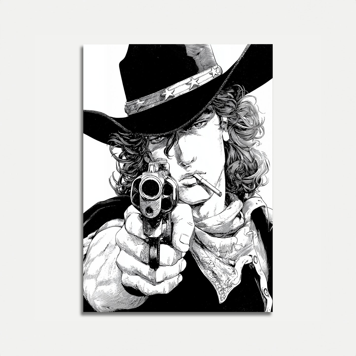 Černobílý plakát kovbojského pistolníka