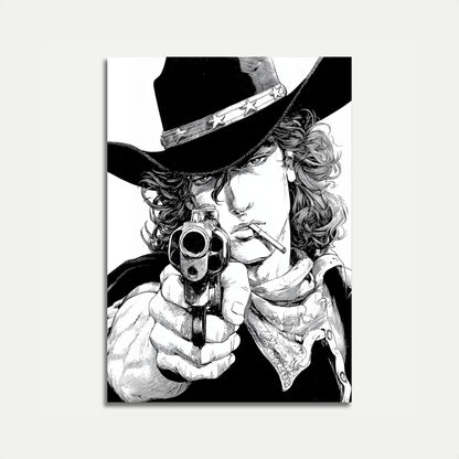 Černobílý plakát kovbojského pistolníka