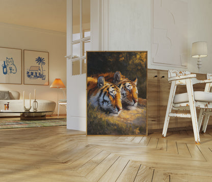 Twee Tijgers in Gouden Licht Poster